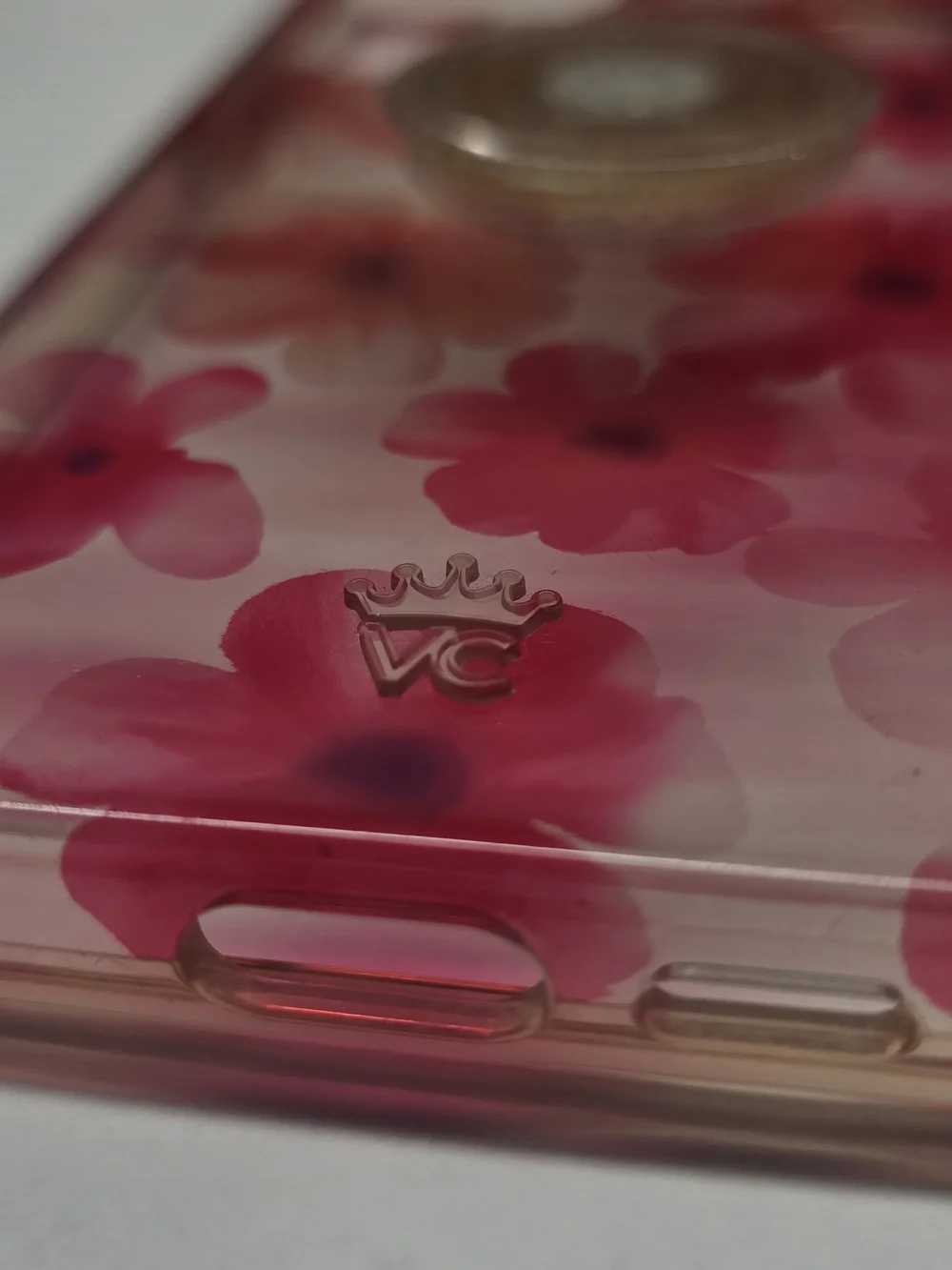 S24 Ultra Velvet Caviar Cherry Blossom Case With Clear Glitter Popsocket.